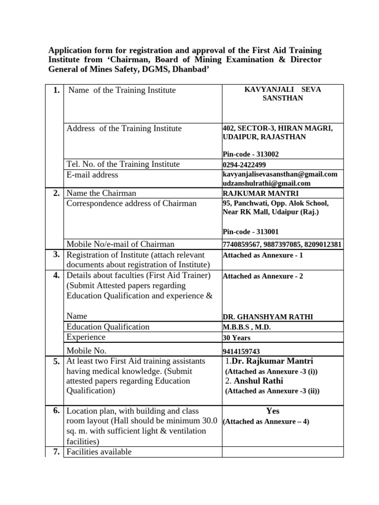 First Aid Training Institute Application | PDF
