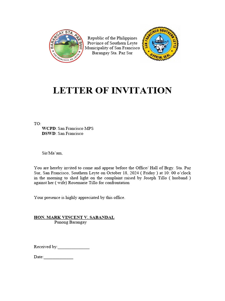 Invitation Letter for DSWD Meeting | PDF