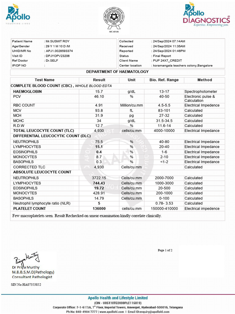 Normal CBC Results Overview | PDF | White Blood Cell | Anatomy