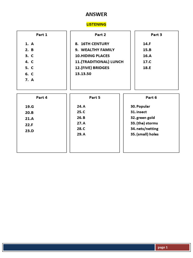 Listening and Reading Answer Key | PDF