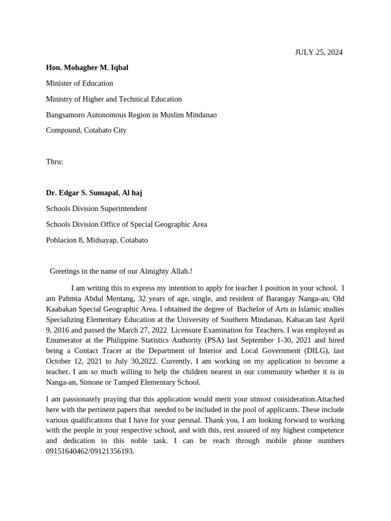 My Intent Letter | PDF