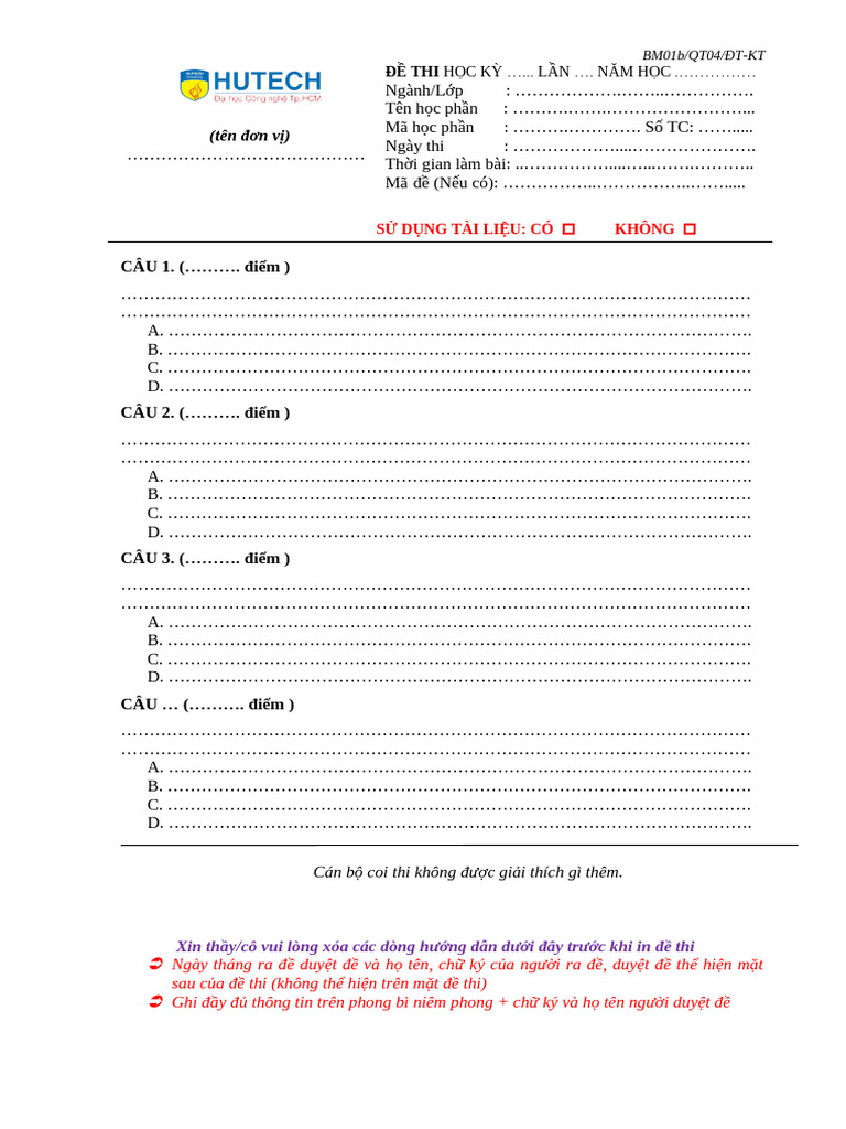 Mau de Thi Trac Nghiem | PDF
