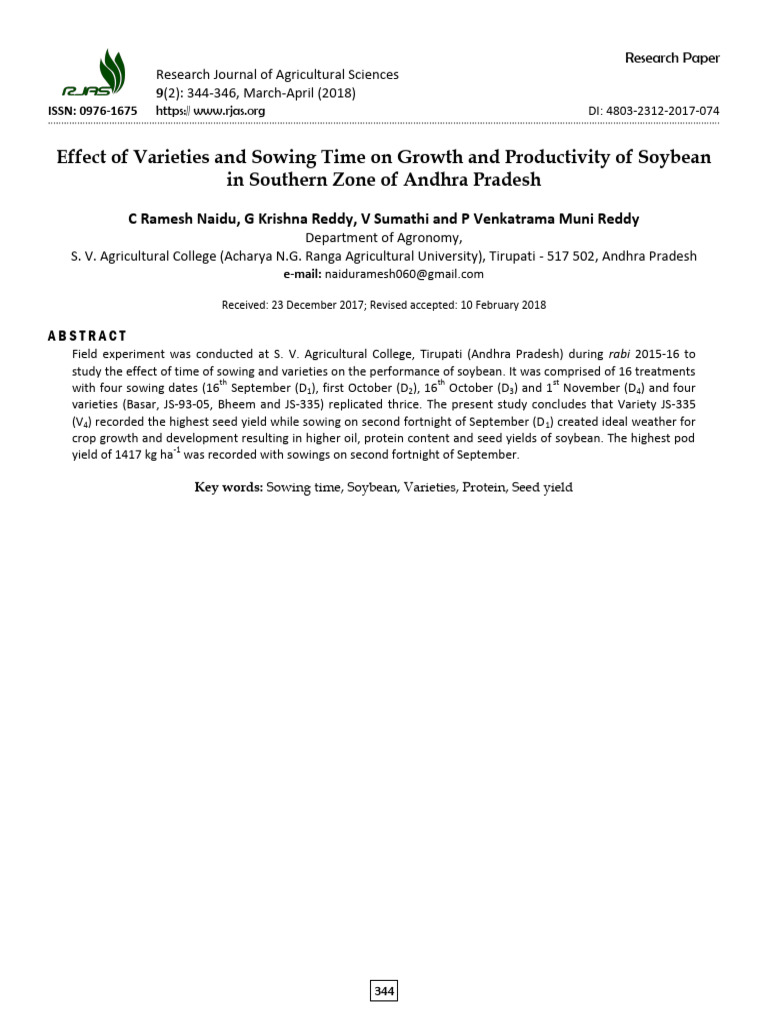 Effect of Varieties and Sowing Time On Growth and Productivity of ...