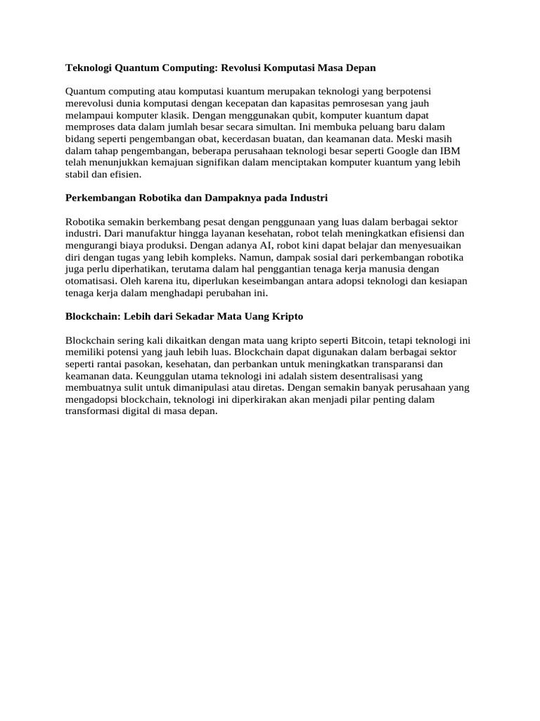 Teknologi Quantum dan Robotika Masa Depan | PDF