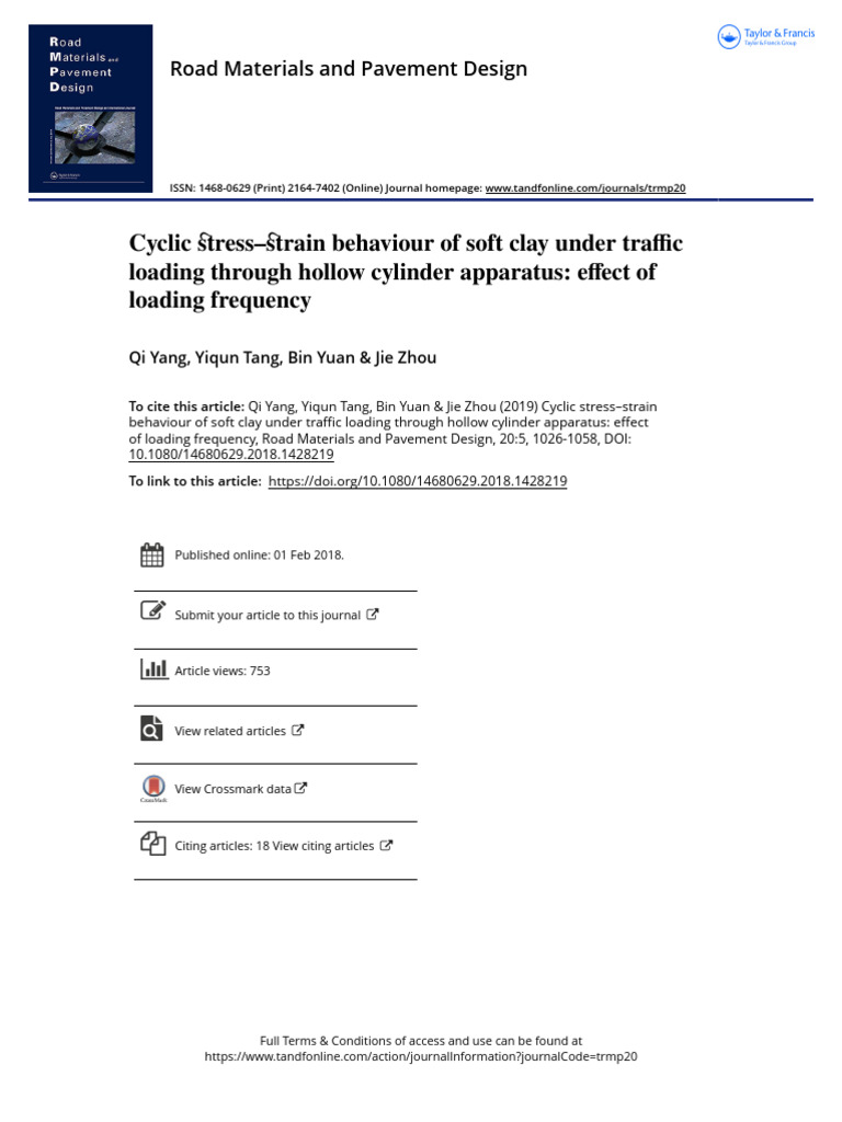 Cyclic Stress Strain Behaviour of Soft Clay Under Traffic Loading ...