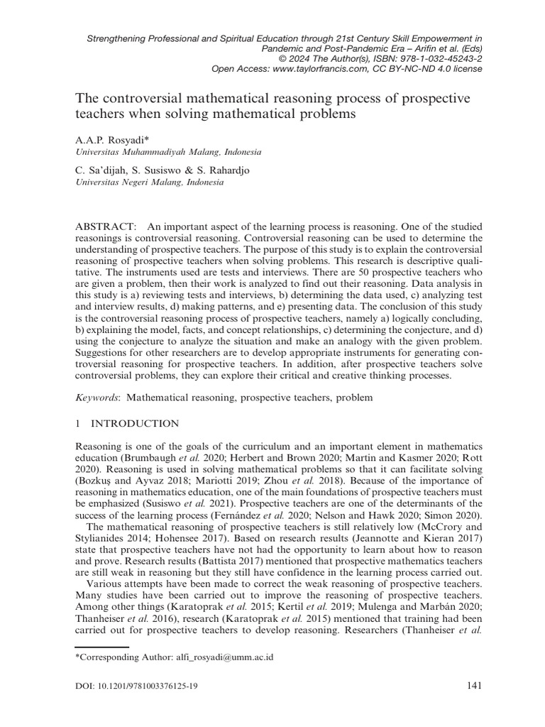 The Controversial Mathematical Reasoning Process of Prospective ...