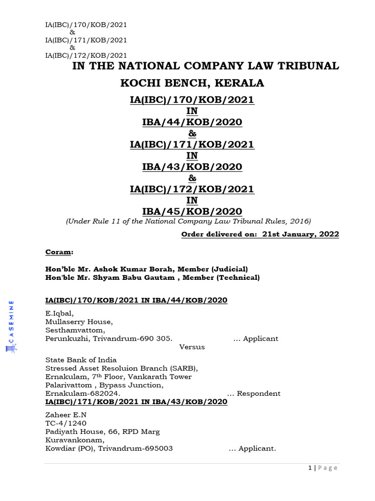 Section 94 IBC: NCLT Order Review | PDF | Bankruptcy | Insolvency