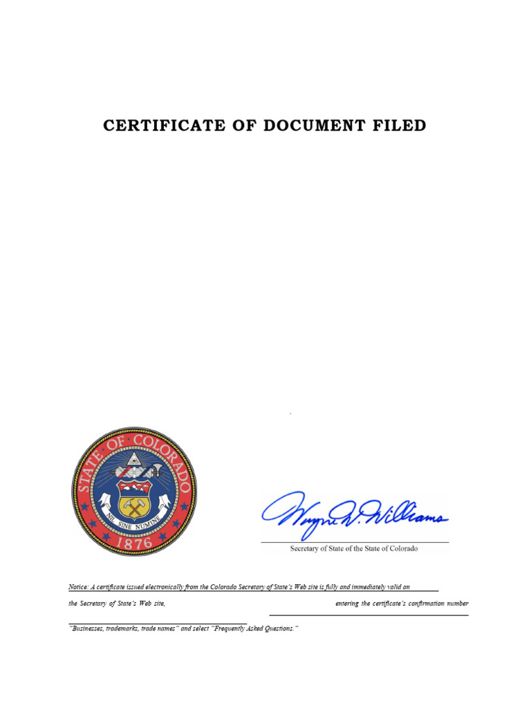 Colorado Articles of Incorporation Certificate | PDF | Board Of ...