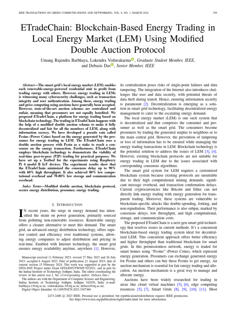ETradeChain: Blockchain Energy Trading | PDF | Cryptocurrency | Auction