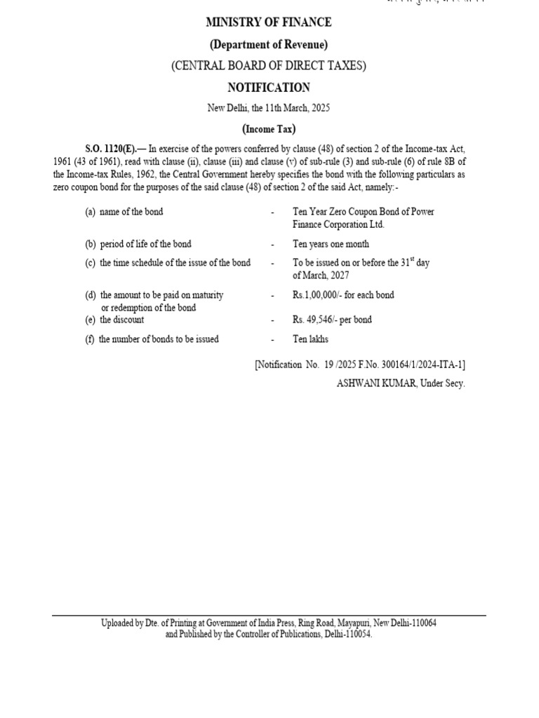 Notification of Zero Coupon Bond 2025 | PDF | Bonds (Finance) | Income Tax