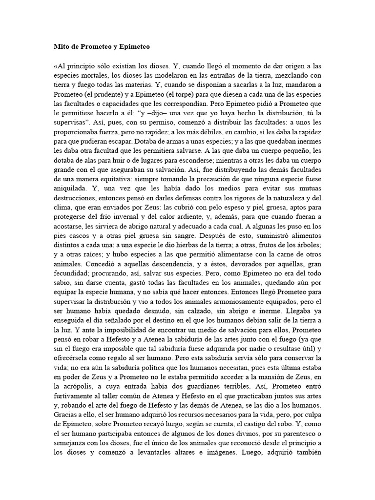Prometeo y Epimeteo: Creación Humana | PDF | Prometeo