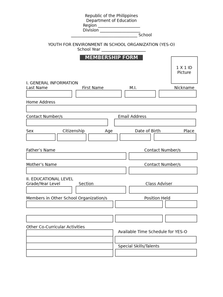 YES-O Membership Registration Form | PDF