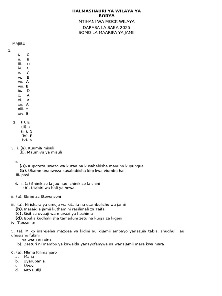 Mock MAARIFA YA JAMII | PDF