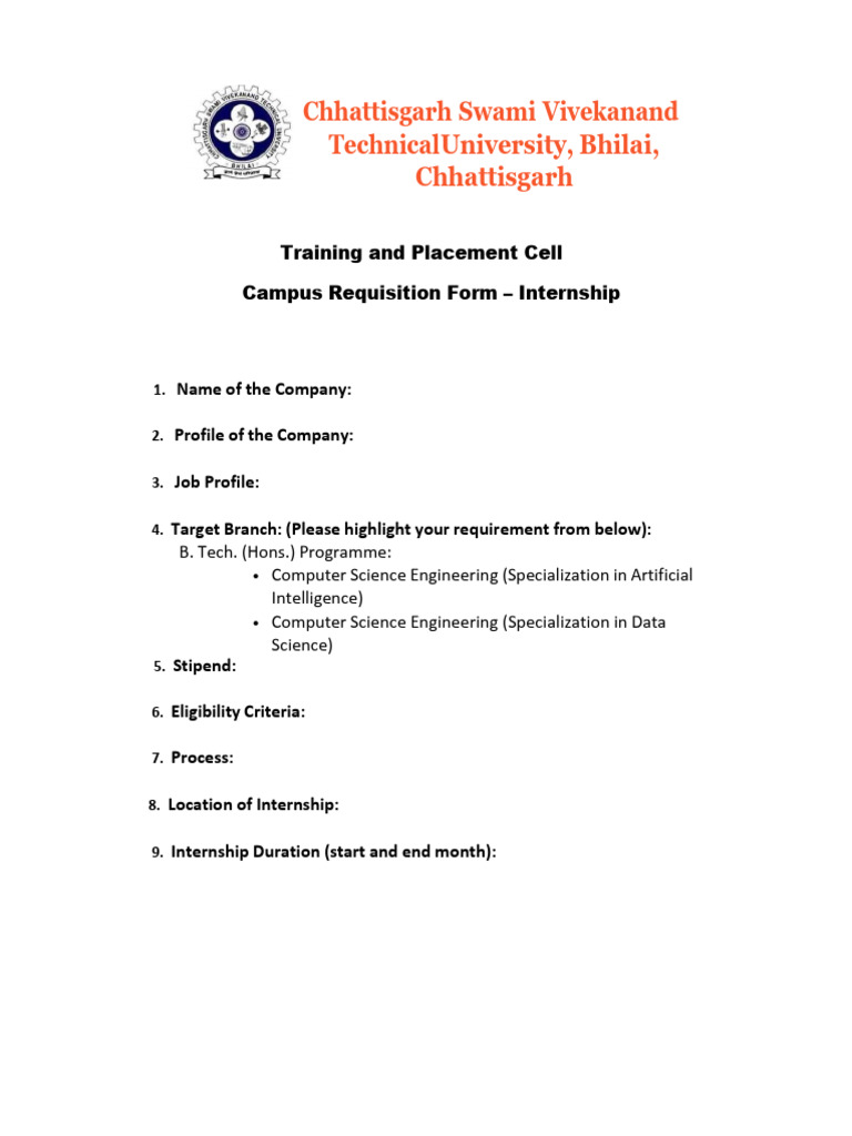Internship Requisition Form - C.S. Engineering | PDF