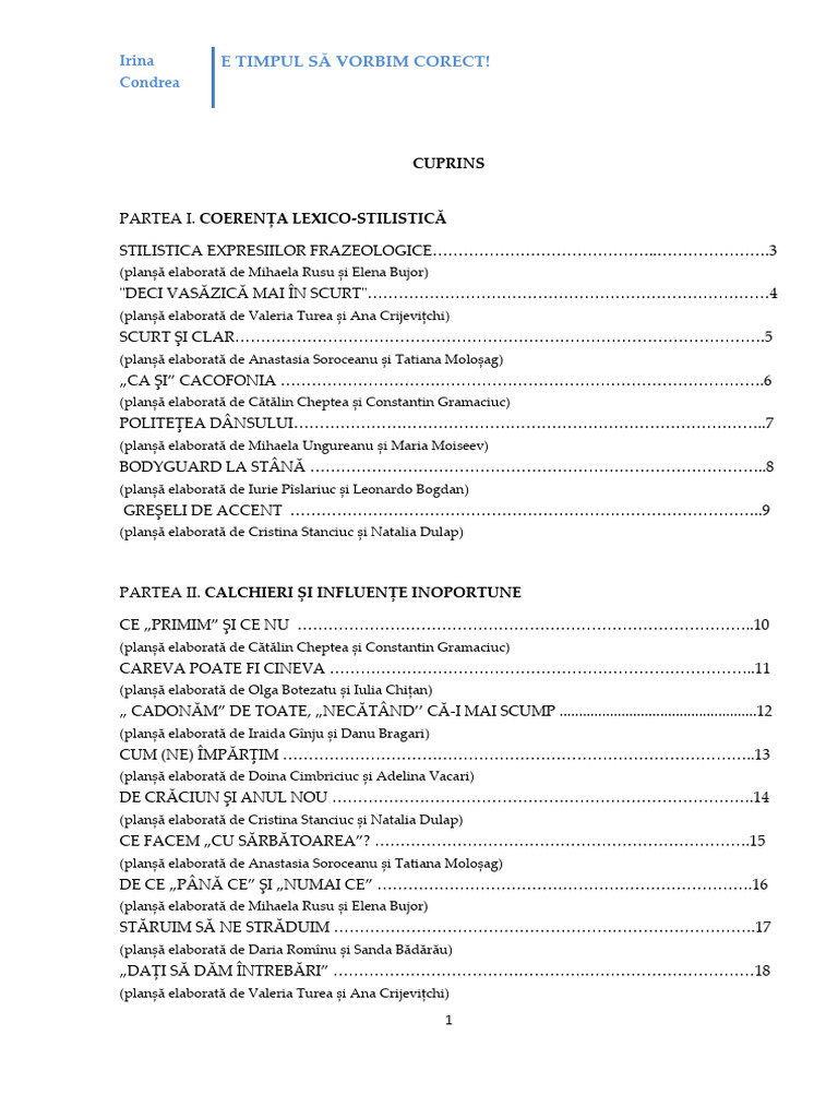 E TIMPUL SĂ VORBIM CORECT - Prezentare | PDF