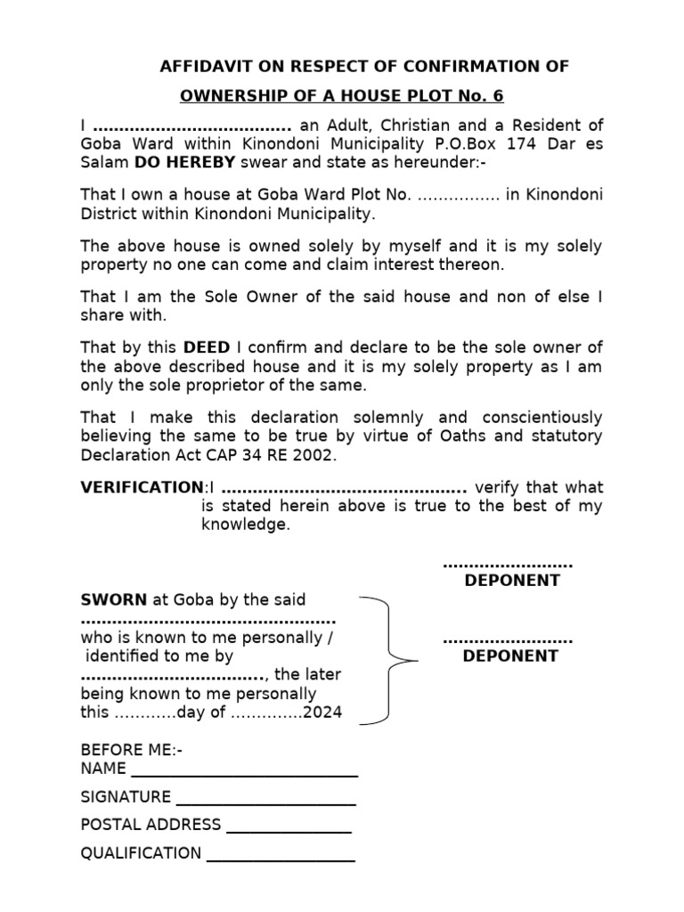 Land Ownership Affidavit Template | PDF | Affidavit | Practice Of Law