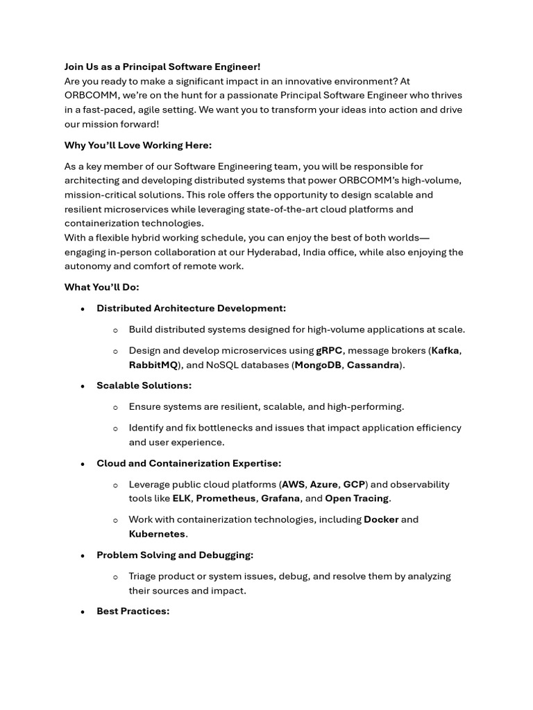 Principal Software Engineer JD | PDF | Cloud Computing | Software
