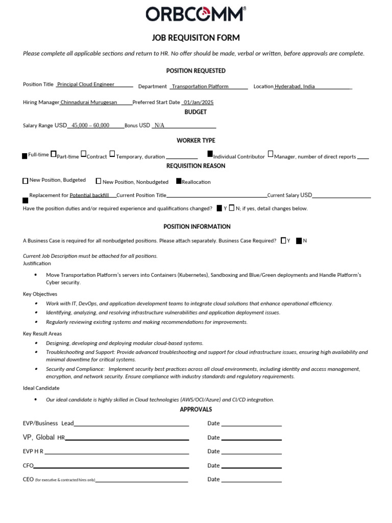 OTP-Principal Software Engineer - Cloud - Job - Requisition Form 2025 ...