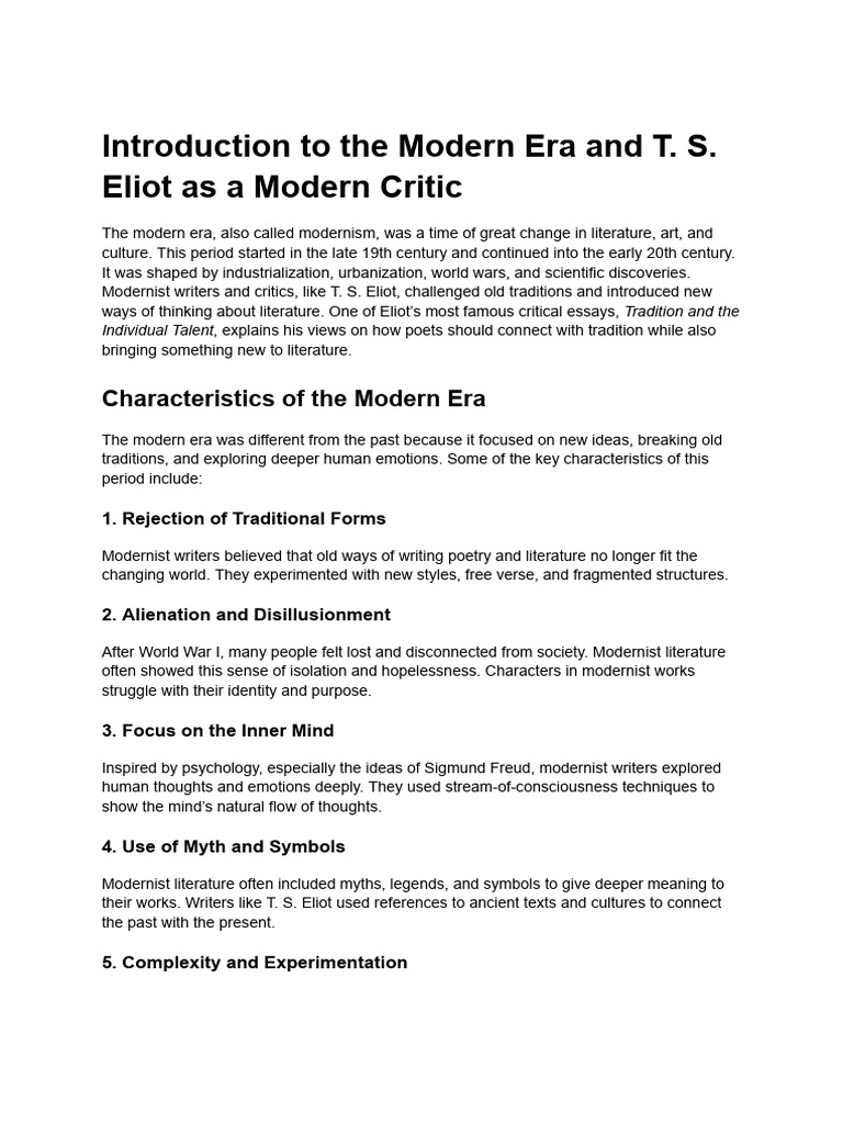 Eliot's Tradition and Individual Talent | PDF | Literary Modernism | T ...