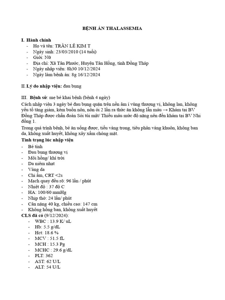 BA Thalassemia Tổ 7C | PDF