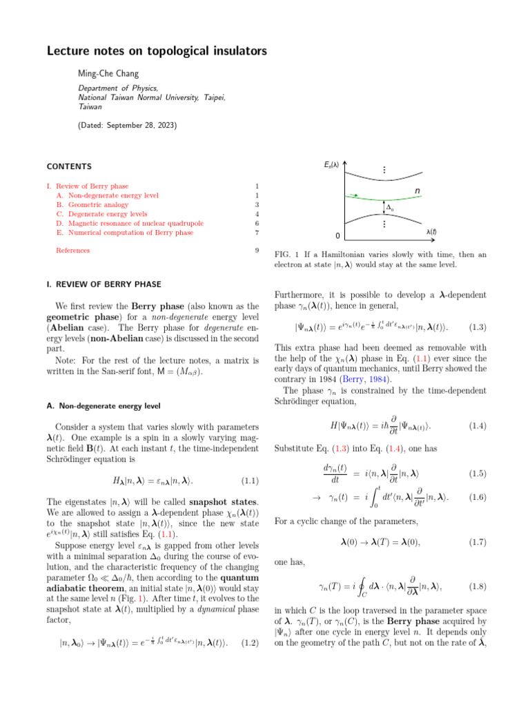 Lecture Notes On Topological Insulators 2023 TW | PDF | Spin (Physics ...