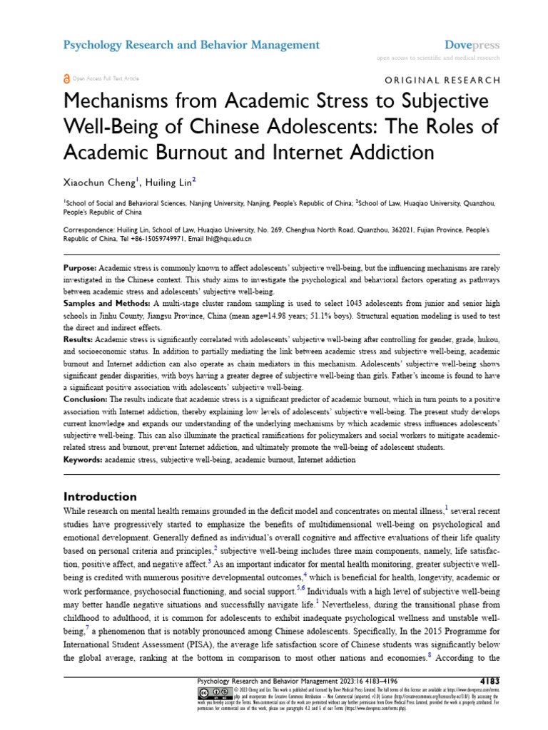PRBM 423336 Mechanisms From Academic Stress To Subjective Well Being of ...