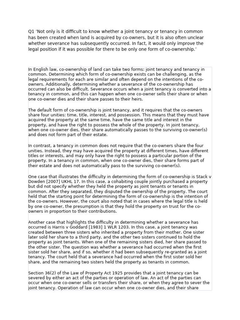 Co-Ownership: Joint Tenancy vs Tenancy in Common | PDF | Concurrent ...