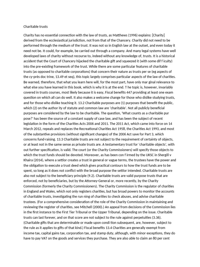 Understanding Charitable Trusts and Benefits | PDF | Charitable ...