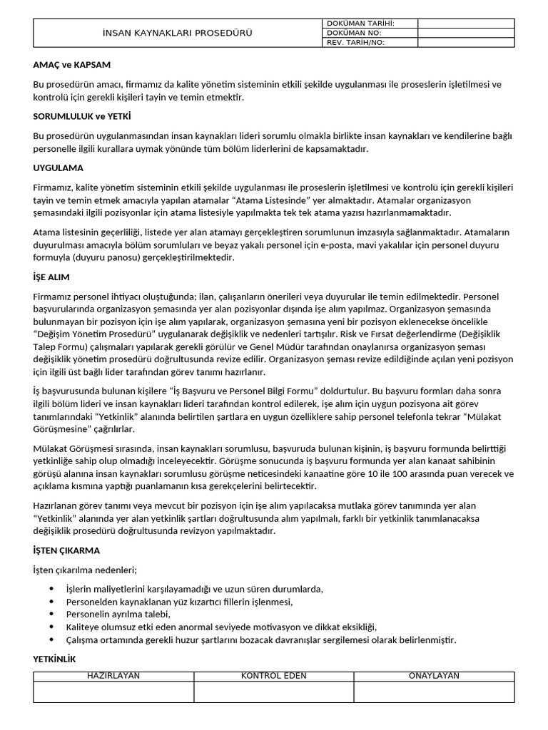 İnsan Kaynakları Prosedürü | PDF