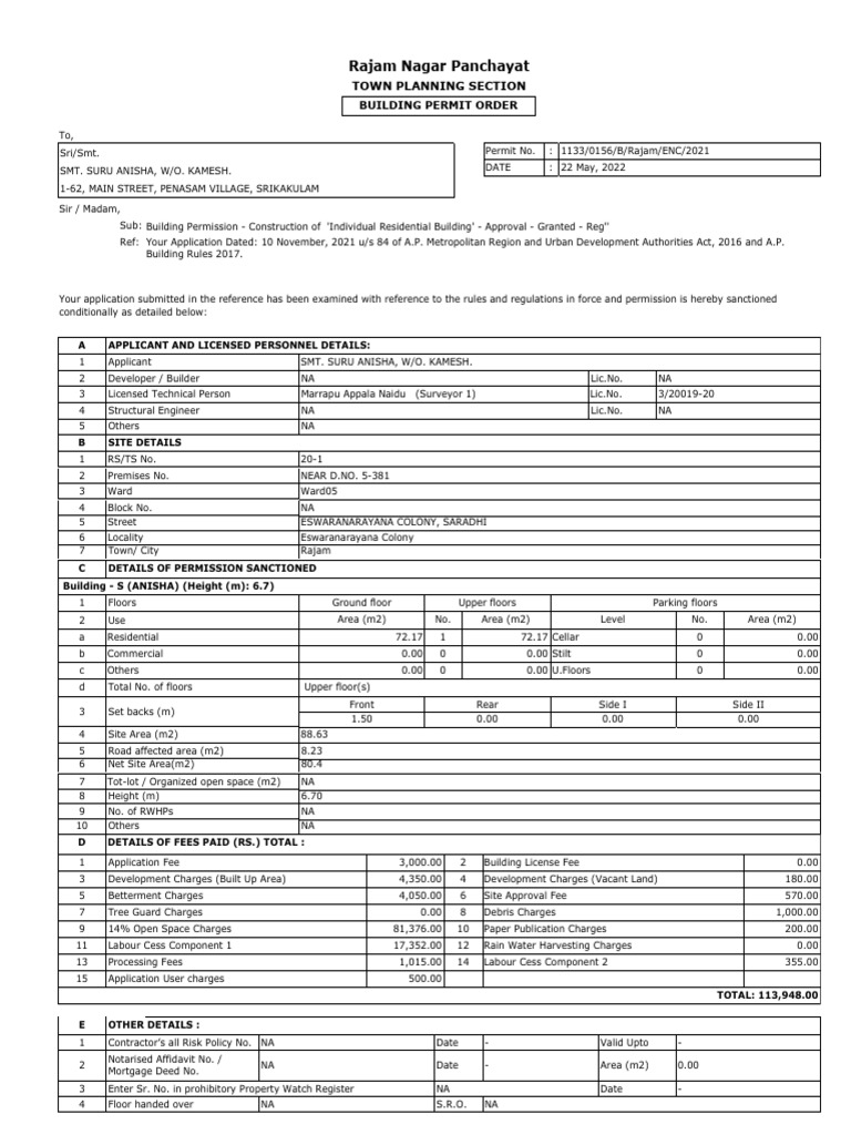 Rajam Nagar Panchayat Building Permit | PDF | Solar Power | Photovoltaics