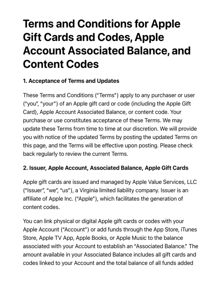 Apple Gift Card Terms and Conditions | PDF | Apple Pay
