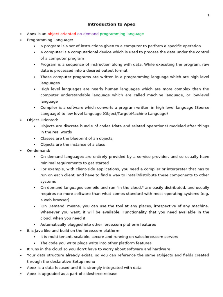 Introduction To Apex | PDF | Programming | Computer Program