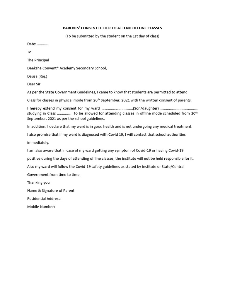 Parent Consent for Offline Classes | PDF