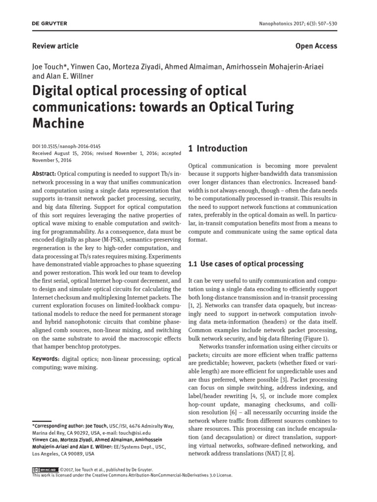 Optical Turing Machine for Data Processing | PDF | Computer Network ...