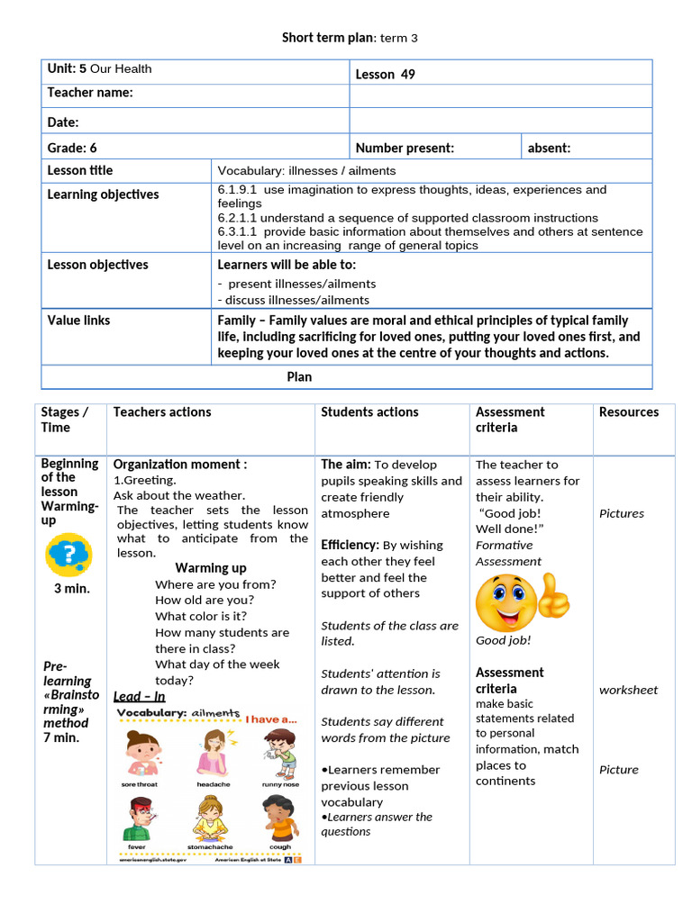 Grade 6 Health Lesson Plans | PDF | Educational Assessment | Linguistics
