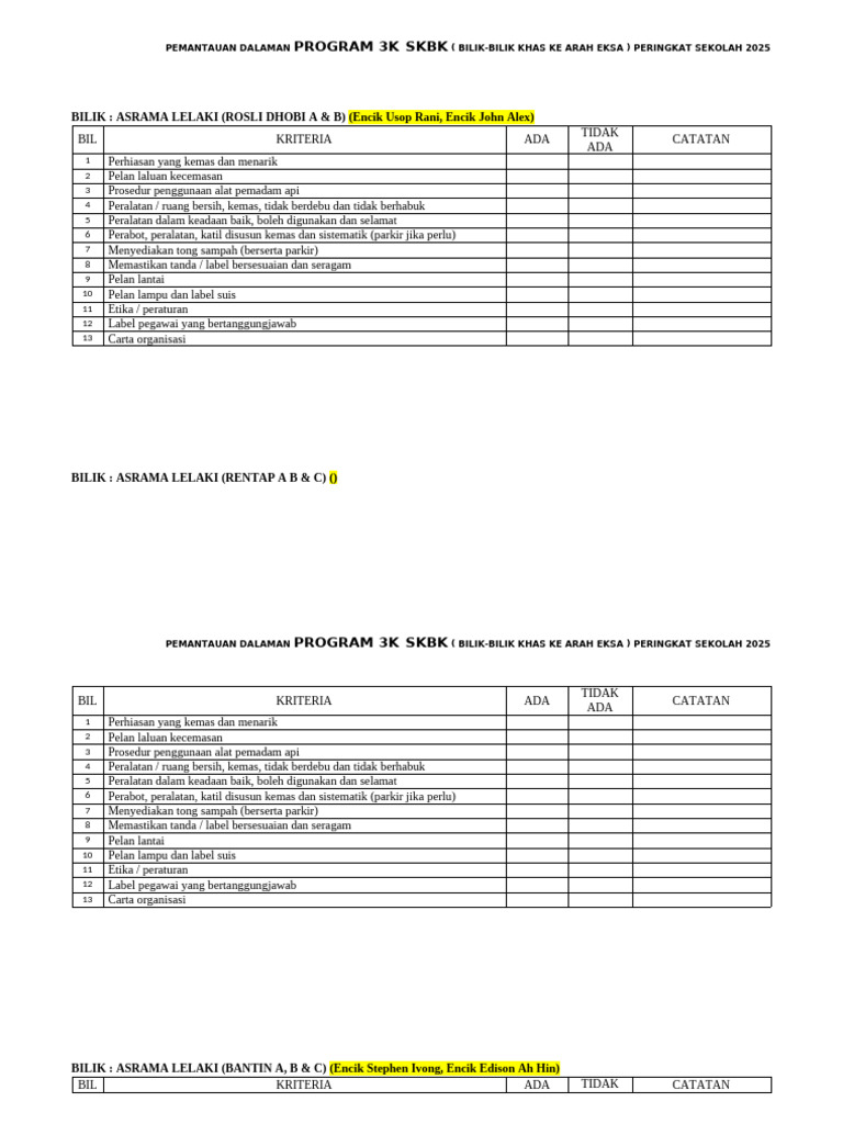Pemantauan Program 3K SKBK 2025 | PDF