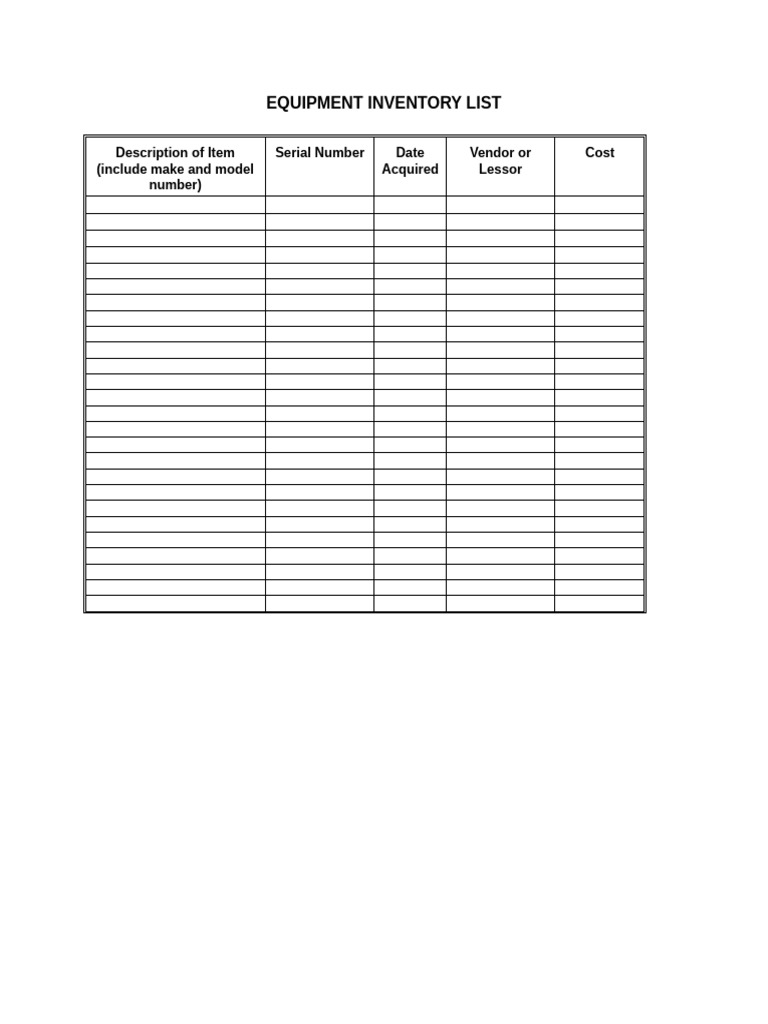 Equipment Inventory List | PDF