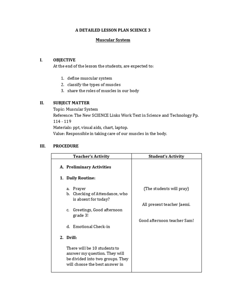 Muscular-System-Lesson Plan | PDF | Muscle | Skeletal Muscle