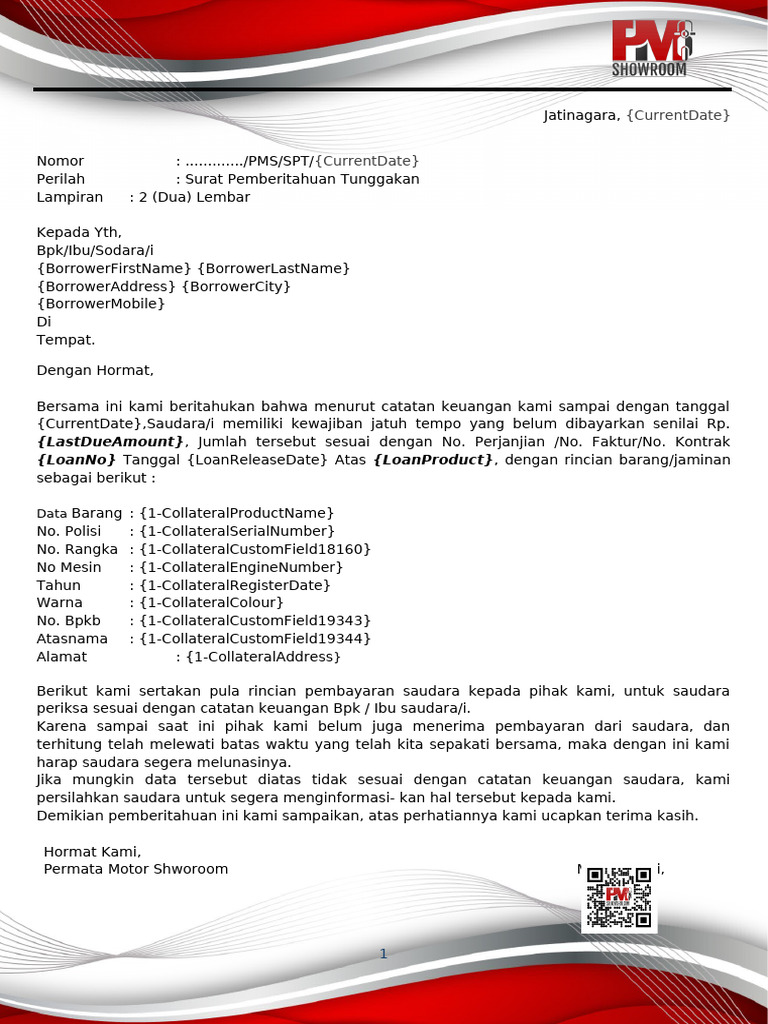 Surat Pemberitahuan Tunggakan Pembayaran | PDF