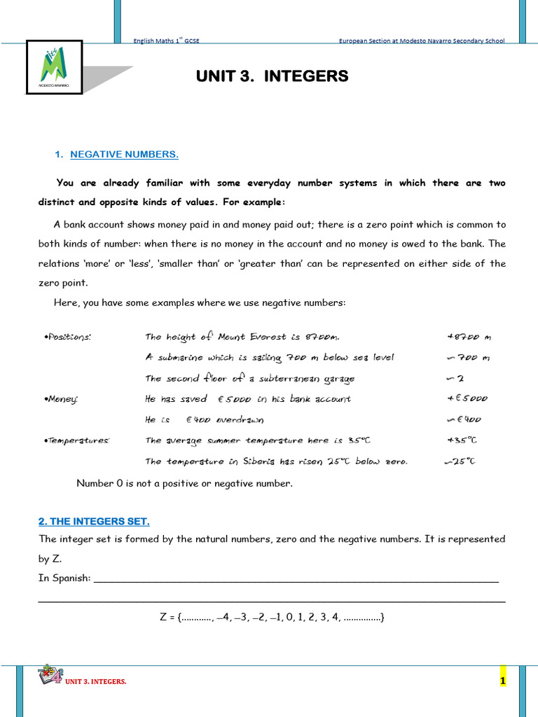 Understanding Integers for GCSE Maths | PDF | Multiplication | Arithmetic