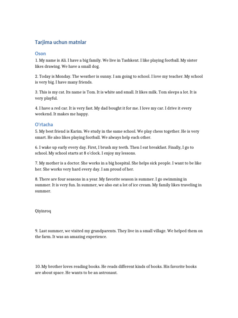 Simple Texts for Language Translation | PDF