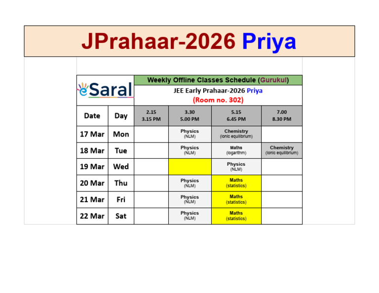 JEE Prahaar-2026 Weekly Schedule | PDF