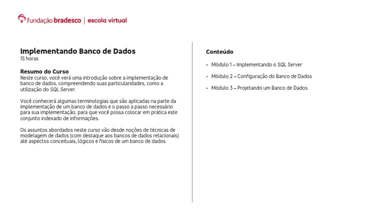 Implementação de Banco de Dados com SQL Server | PDF