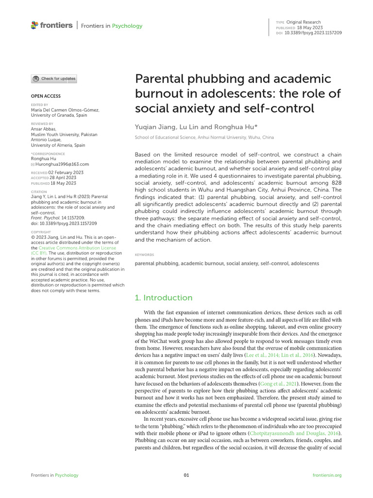 Curated visual reference: 1 Parental Phubbing And Academic Burnout In Adolescents Pdf Photo Inspiration