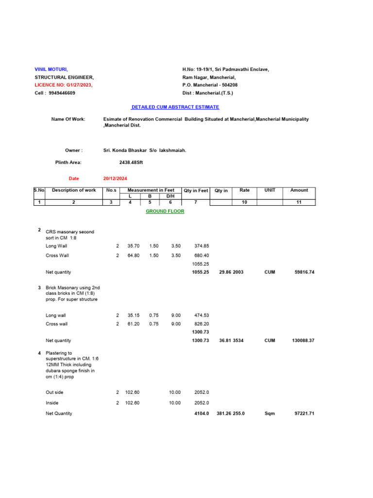 Renovation Estimate for Commercial Building | PDF | Architectural ...