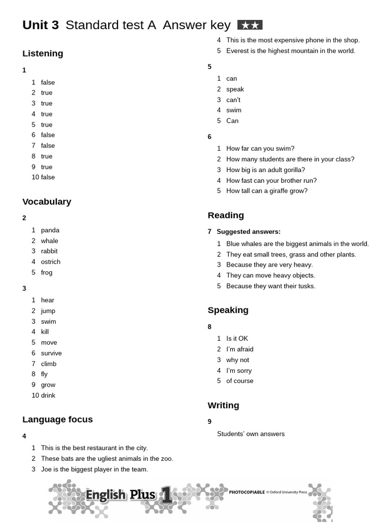 Unit 3 Answer Key Overview | PDF | Zoology