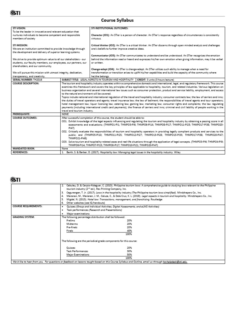 Th2016 Syllabus And Course Outline Pdf Business