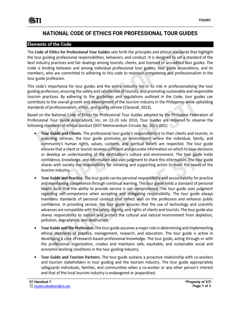 National Ethics for Tour Guides in the Philippines | PDF | Tourism ...