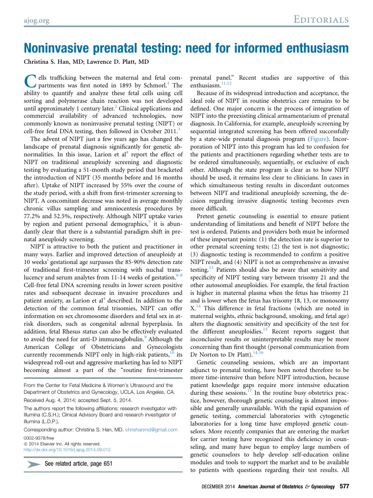 Noninvasive Prenatal Testing Need For Informed en | PDF | Maternal ...