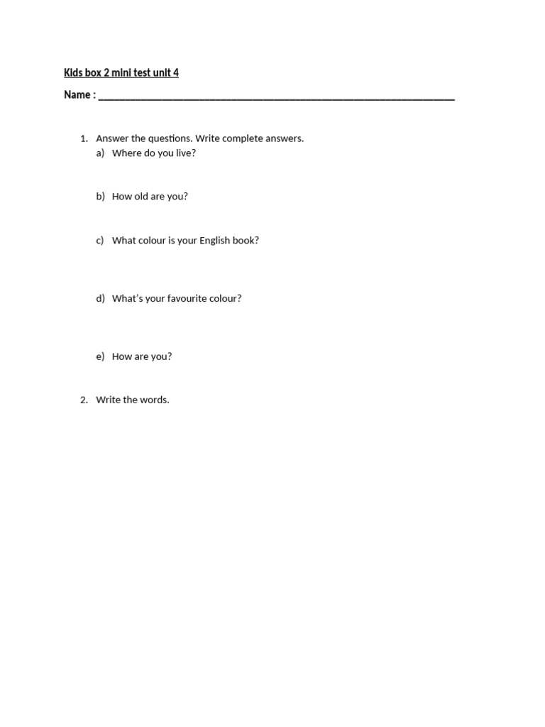 Kids Box 2 Unit 4 Mini Test | PDF